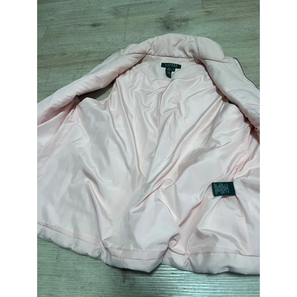 Lauren Ralph Lauren Quilted Belted Vest Pink Sleeveless Zip Front Pockets Womens